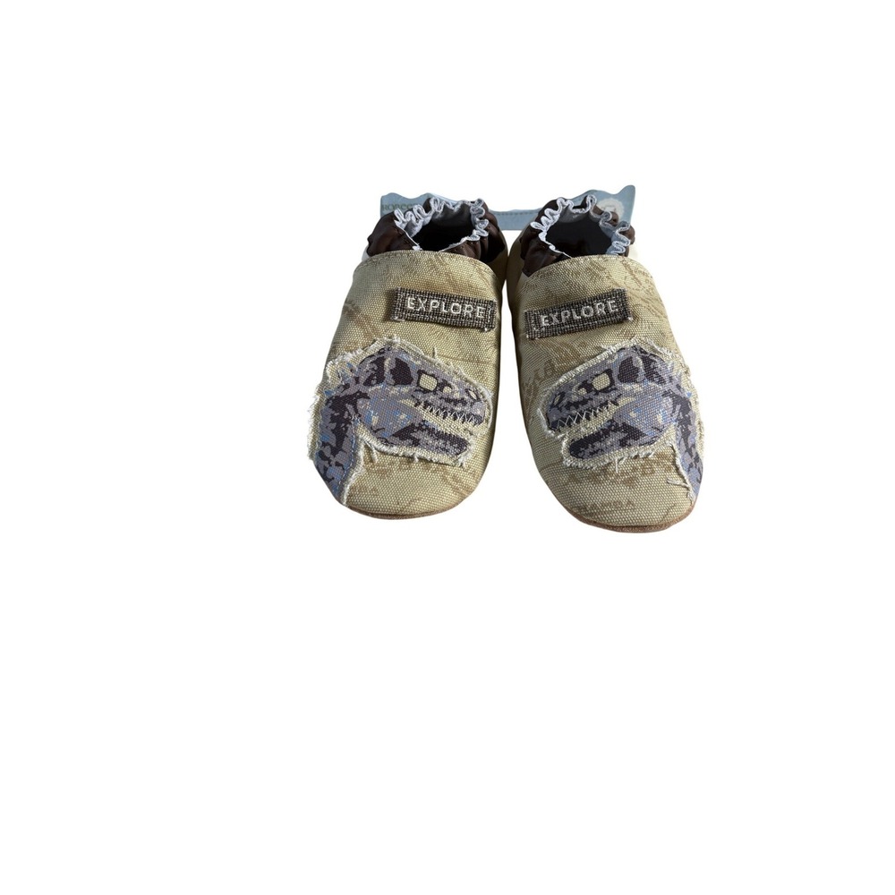 Robeez Boys Organic Dig Cream Dinosaur Soft Sole Shoes Toddler Size 3-4 Yr w/box - Picture 2 of 10